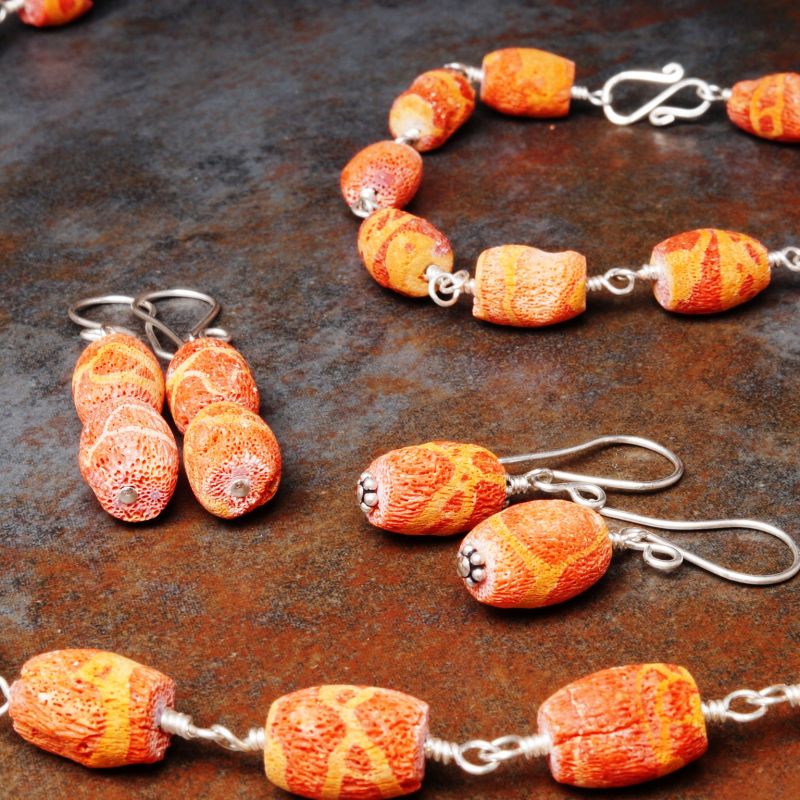 Handmade sterling silver red coral jewellery collection